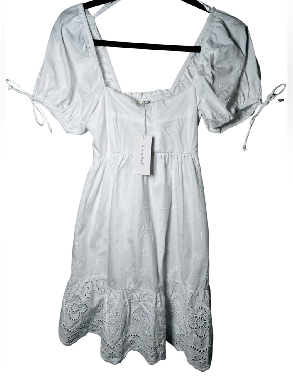 White Puff Sleeve Mini Dress Size Small New NWT - Picture 2 of 6